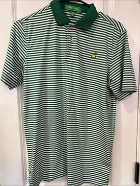 Masters Green & White Striped Golf Polo with Embroidered Logo